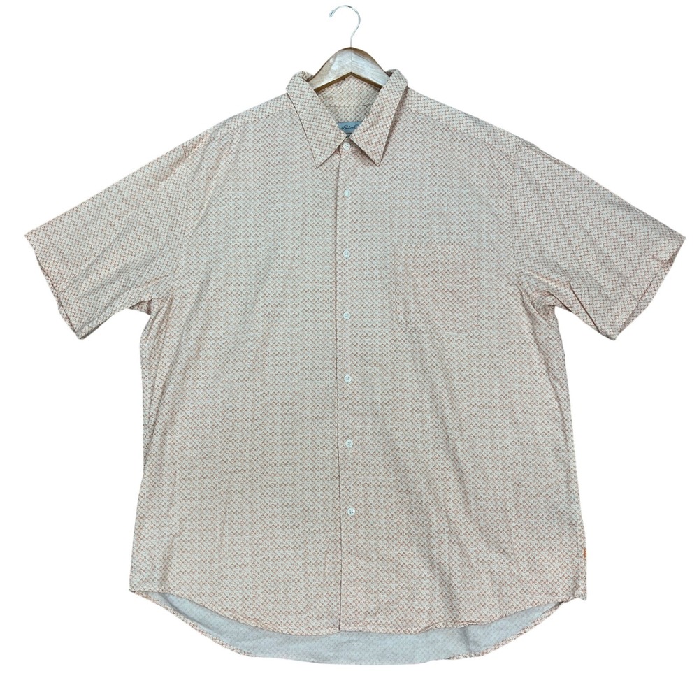 Quiksilver Edition Button Down Shirt Men 2XL Orange White Geometric Short Sleeve